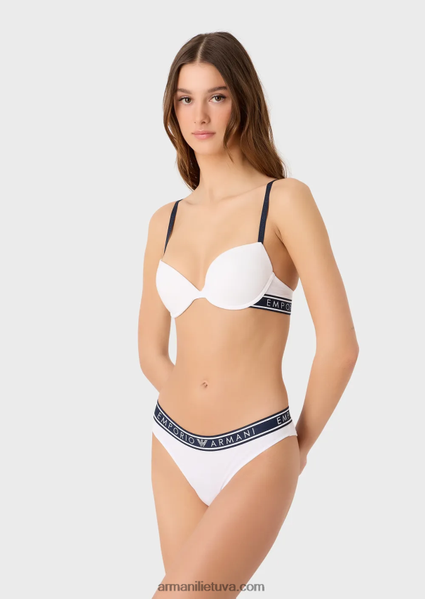 moterys baltas Armani dvi pakuotės ikoniškų braziliškų ekologiškos medvilnės kelnaičių su logotipu 02482X136