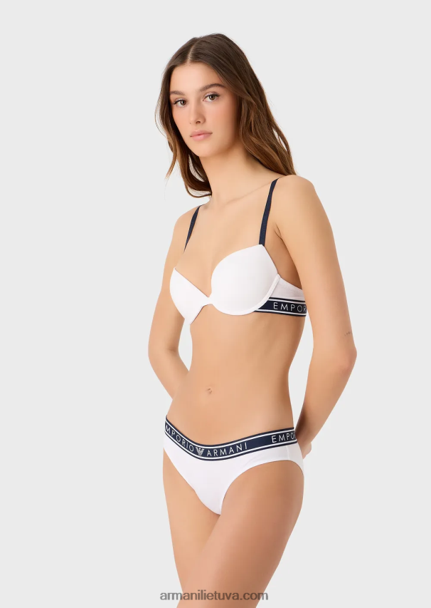 moterys baltas Armani dvi pakuotės ikoniškų ekologiškos medvilnės kelnaičių su logotipu 02482X141