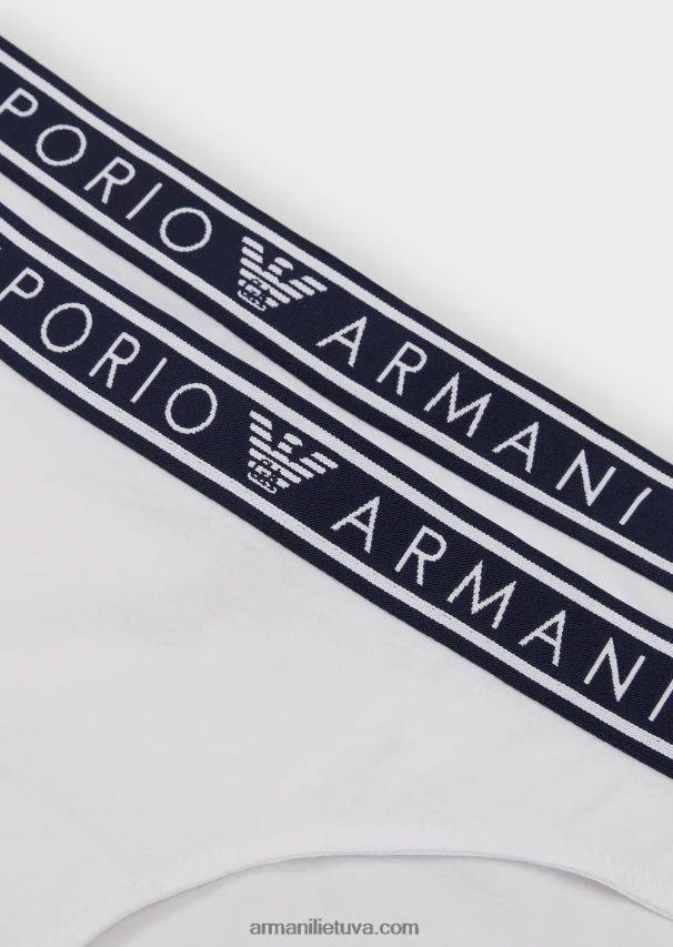 moterys baltas Armani dvi pakuotės ikoniškų ekologiškos medvilnės kelnaičių su logotipu 02482X141