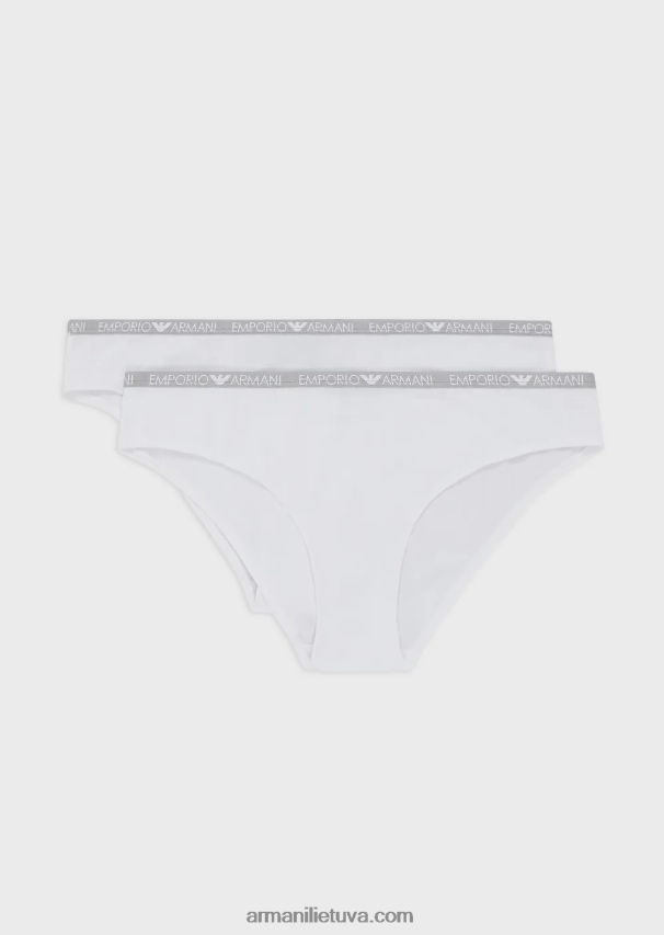 moterys baltas Armani dvi pakuotės ikoninių kelnaičių su logotipu 02482X145