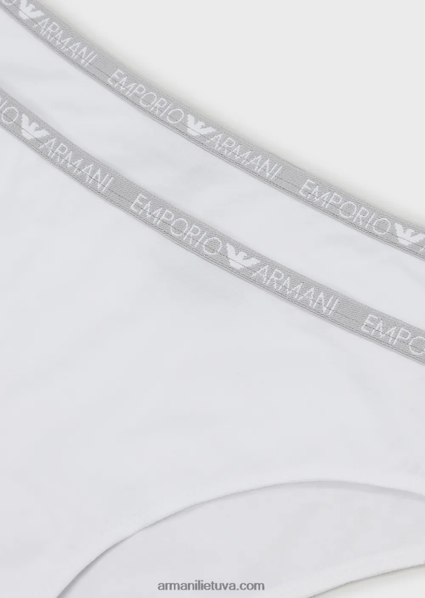 moterys baltas Armani dvi pakuotės ikoninių kelnaičių su logotipu 02482X145