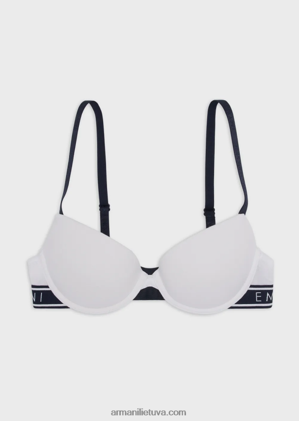 moterys baltas Armani ikoniška ekologiškos medvilnės liemenėlė su logotipu 02482X143