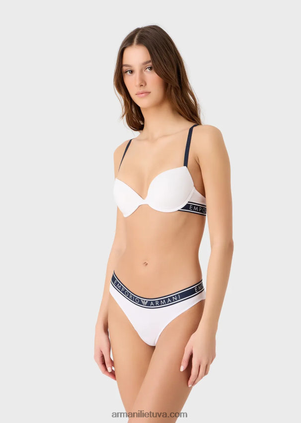 moterys baltas Armani ikoniška ekologiškos medvilnės liemenėlė su logotipu 02482X143