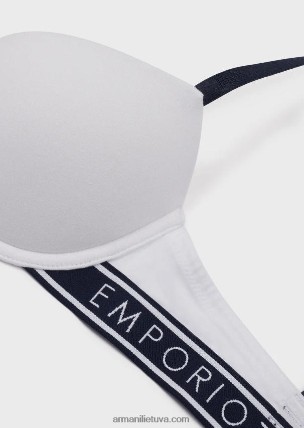 moterys baltas Armani ikoniška ekologiškos medvilnės liemenėlė su logotipu 02482X143