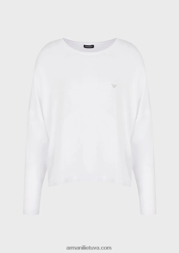 moterys baltas Armani skystos eko-viskozės poilsio drabužių viršus 02482X179