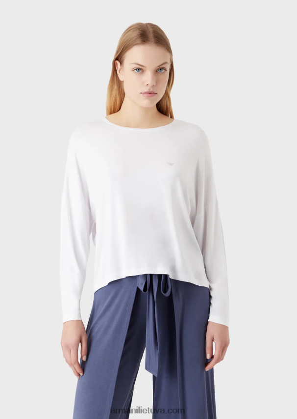 moterys baltas Armani skystos eko-viskozės poilsio drabužių viršus 02482X179