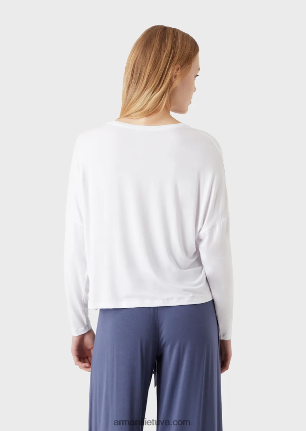 moterys baltas Armani skystos eko-viskozės poilsio drabužių viršus 02482X179