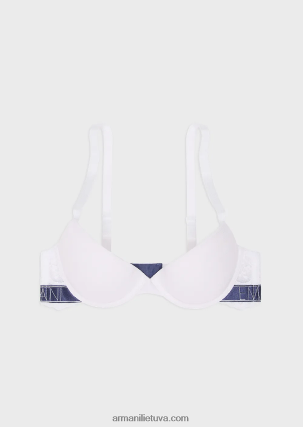 moterys baltas Armani svajinga nėriniuota eko-viscose push-up liemenėlė 02482X150