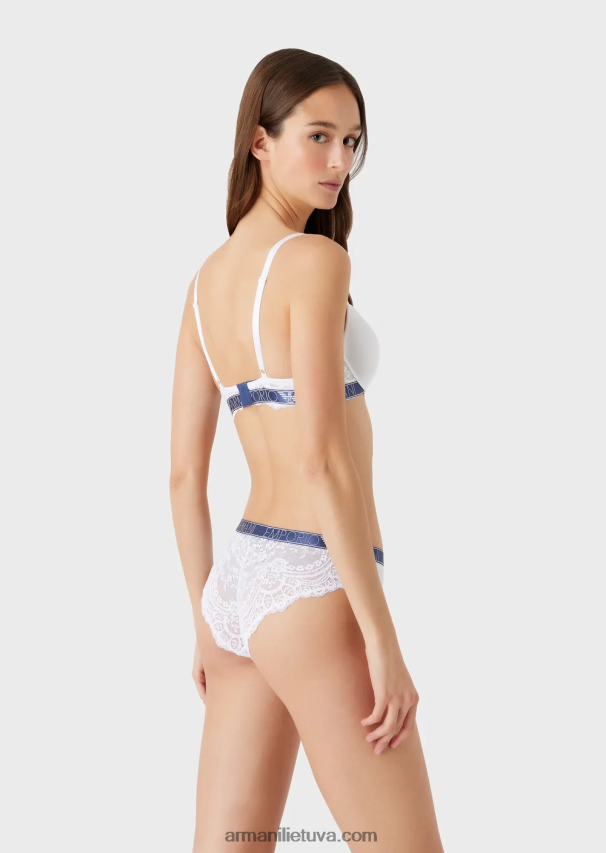 moterys baltas Armani svajinga nėriniuota eko-viscose push-up liemenėlė 02482X150