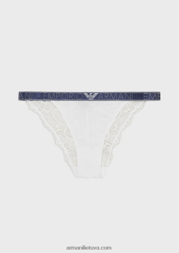 moterys baltas Armani svajingos nėriniuotos eko-viskozės braziliškos kelnaitės 02482X152