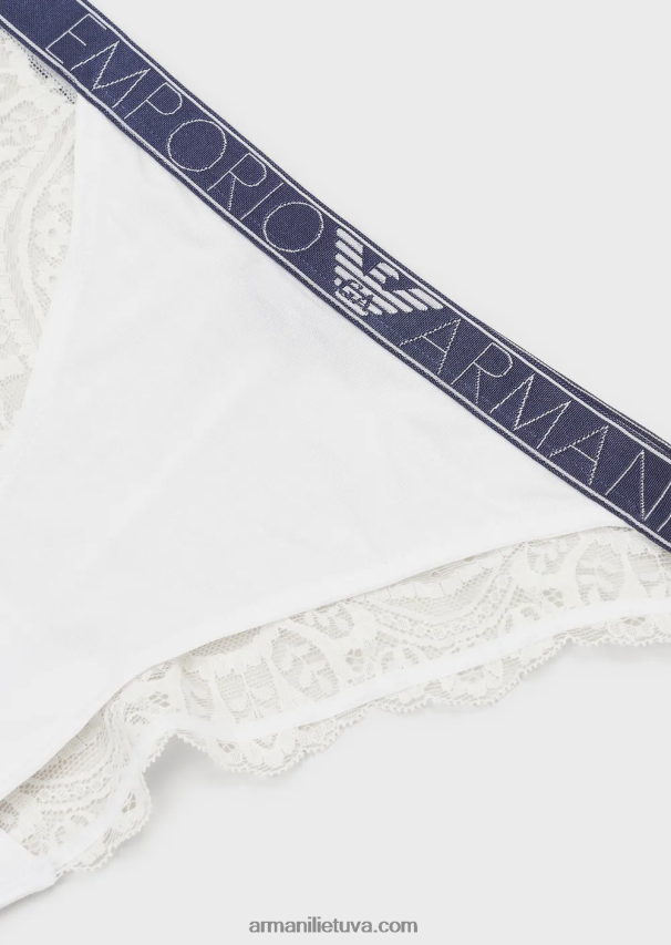 moterys baltas Armani svajingos nėriniuotos eko-viskozės braziliškos kelnaitės 02482X152