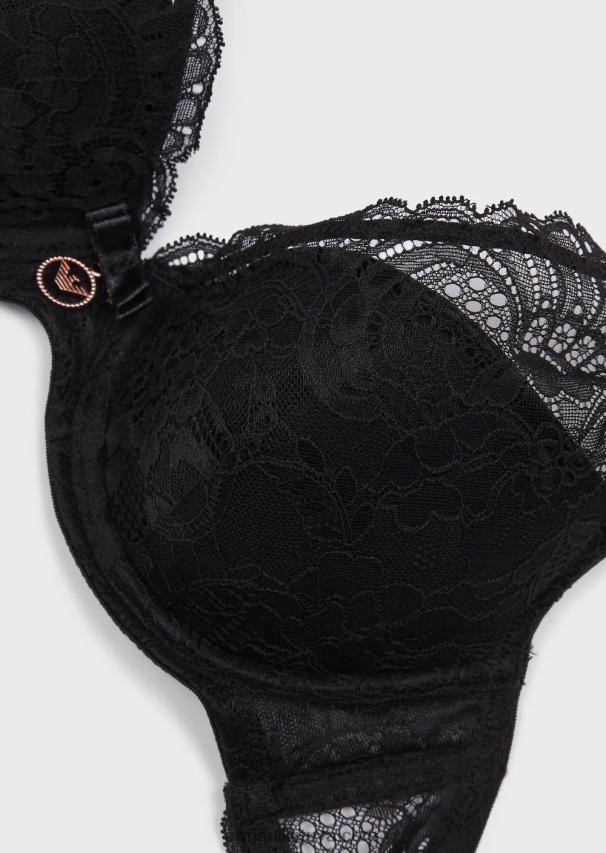 moterys juodas Armani amžina nėriniais perdirbta nėriniais paminkštinta trikampė liemenėlė 02482X153