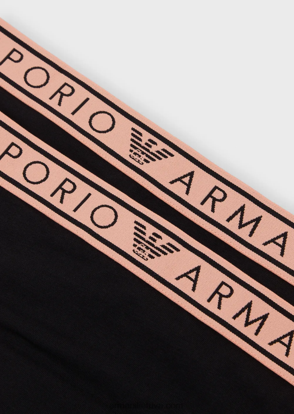 moterys juodas Armani dvi pakuotės ikoniškų braziliškų ekologiškos medvilnės kelnaičių su logotipu 02482X137