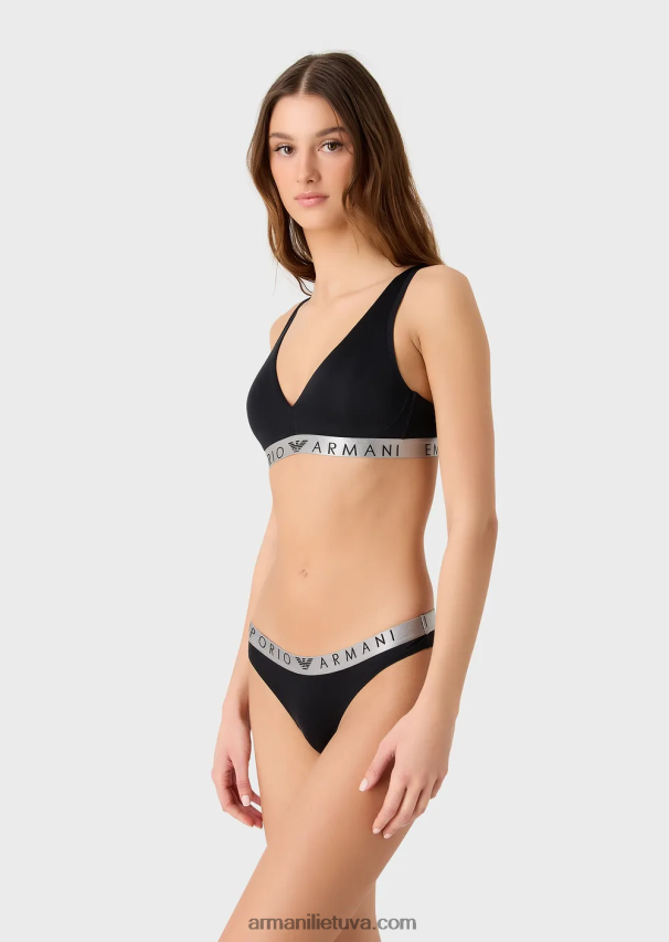 moterys juodas Armani dvi pakuotės ikoniškų perdirbto mikropluošto braziliškų kelnaičių 02482X131