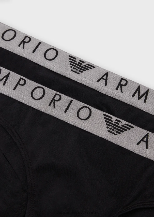 moterys juodas Armani dvi pakuotės ikoniškų perdirbto mikropluošto braziliškų kelnaičių 02482X131