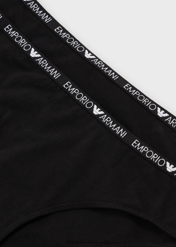 moterys juodas Armani dvi pakuotės ikoninių kelnaičių su logotipu 02482X146