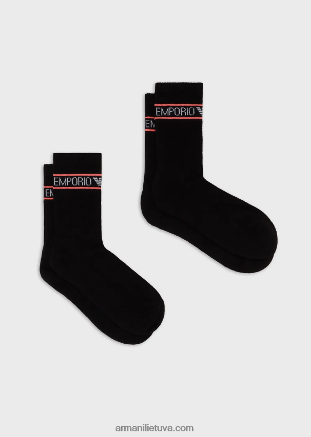 moterys juodas Armani dvi pakuotės kilpinių kojinių su sportiniu logotipu 02482X184