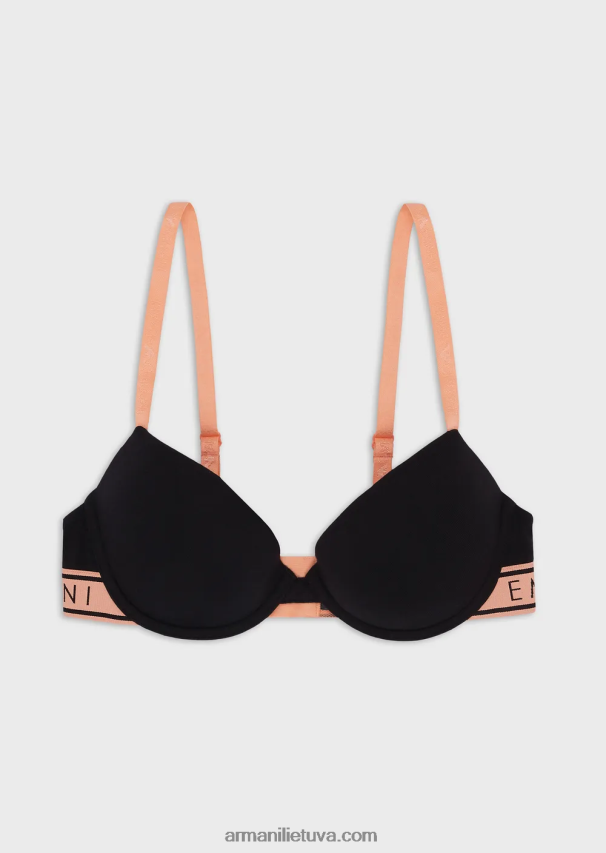 moterys juodas Armani ikoniška ekologiškos medvilnės liemenėlė su logotipu 02482X144