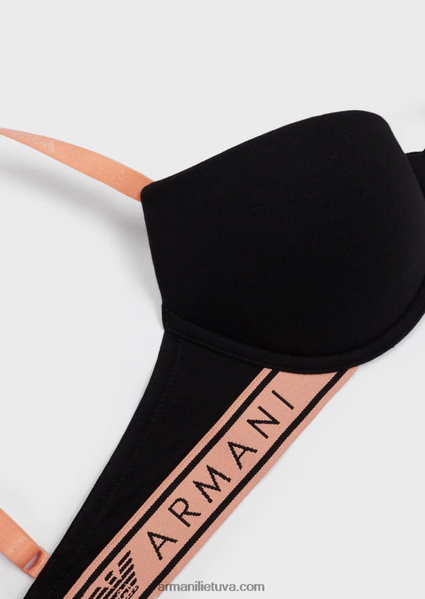 moterys juodas Armani ikoniška ekologiškos medvilnės liemenėlė su logotipu 02482X144