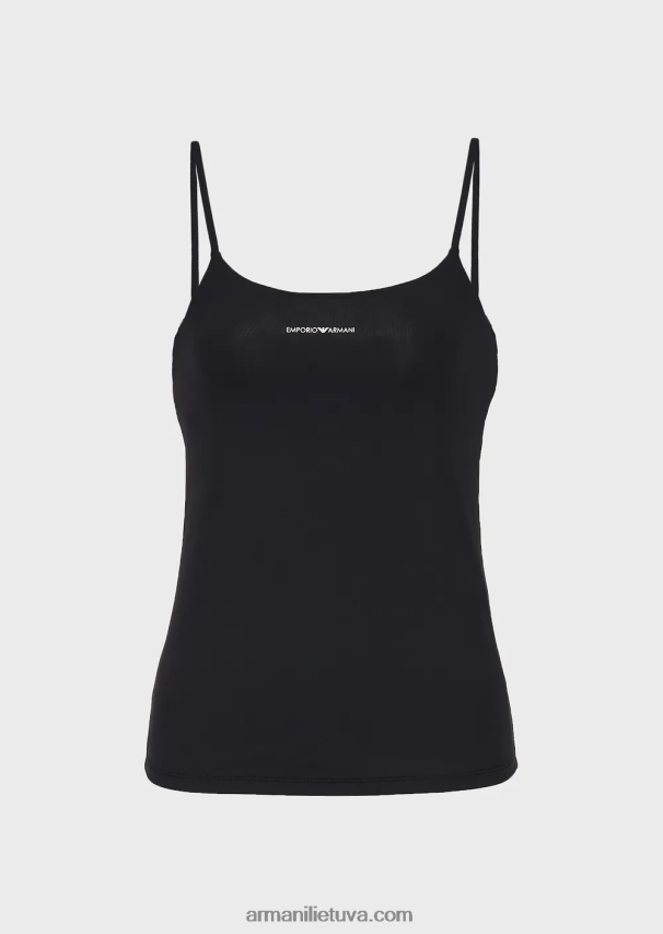 moterys juodas Armani klijuotas mikropluošto bako viršus 02482X177