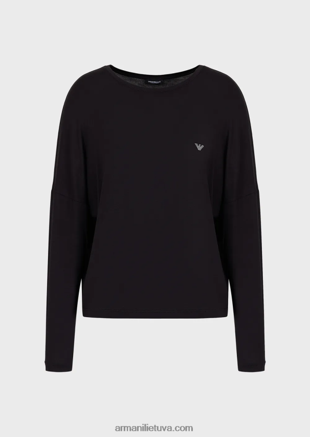 moterys juodas Armani skystos eko-viskozės poilsio drabužių viršus 02482X178