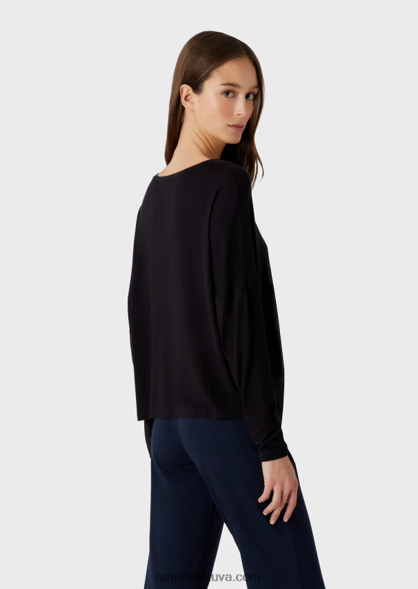 moterys juodas Armani skystos eko-viskozės poilsio drabužių viršus 02482X178