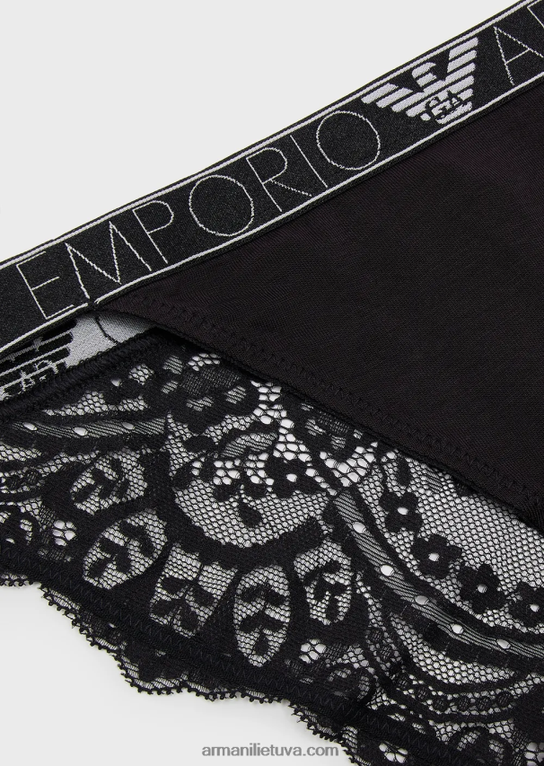 moterys juodas Armani svajingos nėriniuotos eko-viskozės braziliškos kelnaitės 02482X151