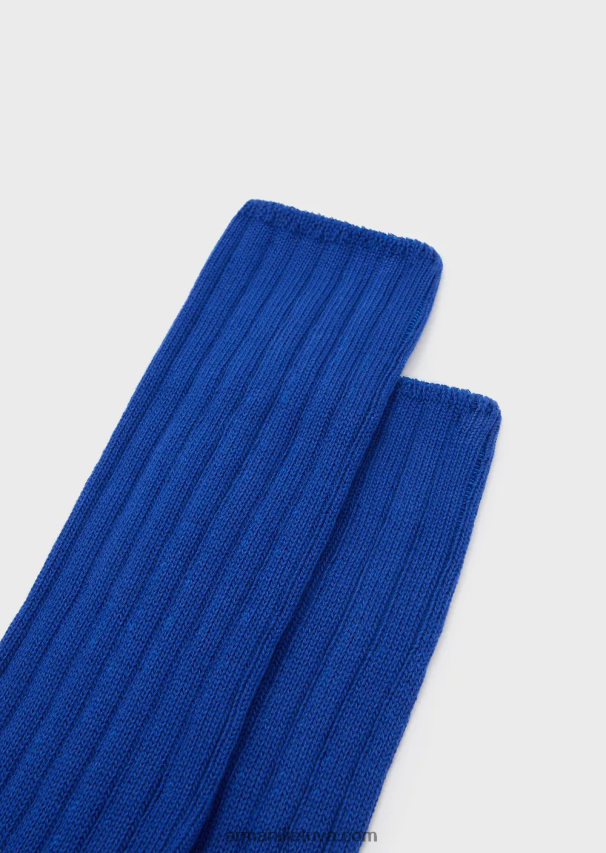 moterys mėlyna Armani tvarios kolekcijos rumbuotos ekologiškos medvilnės kojinės iki kelių 02482X185