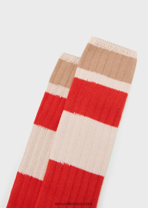 moterys oranžinė Armani tvarios kolekcijos rumbuotos ekologiškos medvilnės kojinės iki kelių 02482X187