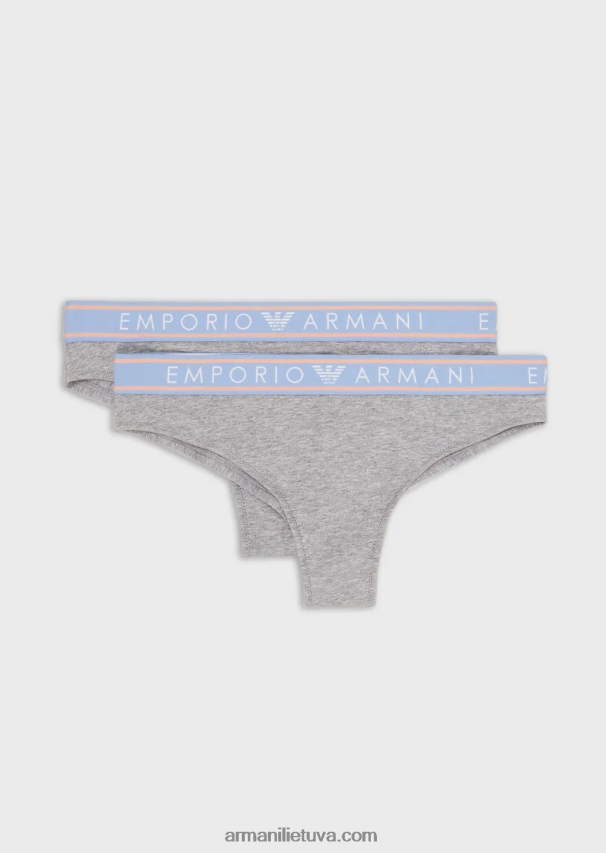 moterys pilka Armani dvi pakuotės ikoniškų braziliškų ekologiškos medvilnės kelnaičių su logotipu 02482X135