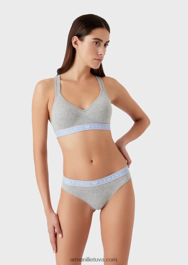 moterys pilka Armani dvi pakuotės ikoniškų braziliškų ekologiškos medvilnės kelnaičių su logotipu 02482X135