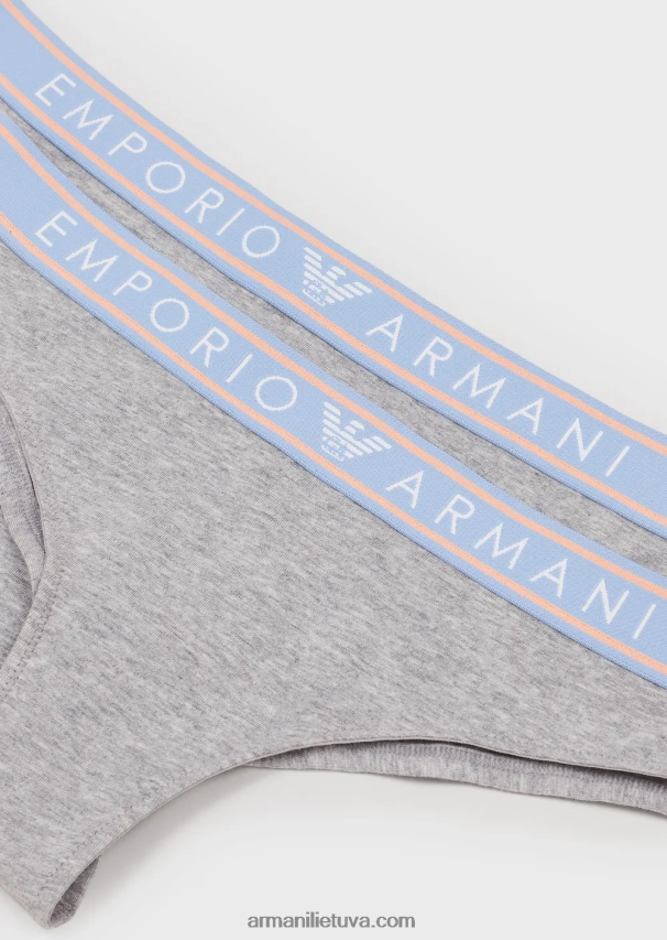 moterys pilka Armani dvi pakuotės ikoniškų braziliškų ekologiškos medvilnės kelnaičių su logotipu 02482X135