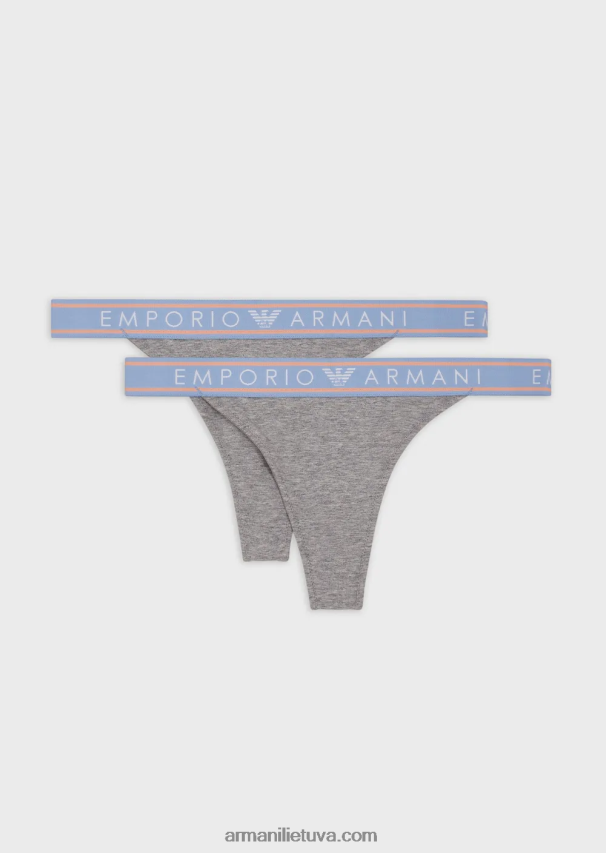 moterys pilka Armani dvi pakuotės ikoniškų ekologiškos medvilnės dirželių su logotipu 02482X138