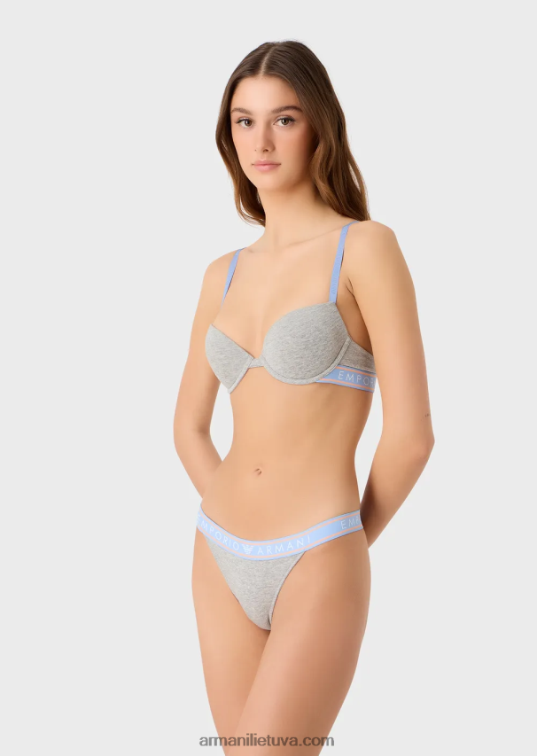 moterys pilka Armani dvi pakuotės ikoniškų ekologiškos medvilnės dirželių su logotipu 02482X138