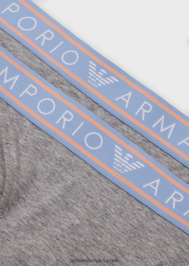 moterys pilka Armani dvi pakuotės ikoniškų ekologiškos medvilnės dirželių su logotipu 02482X138