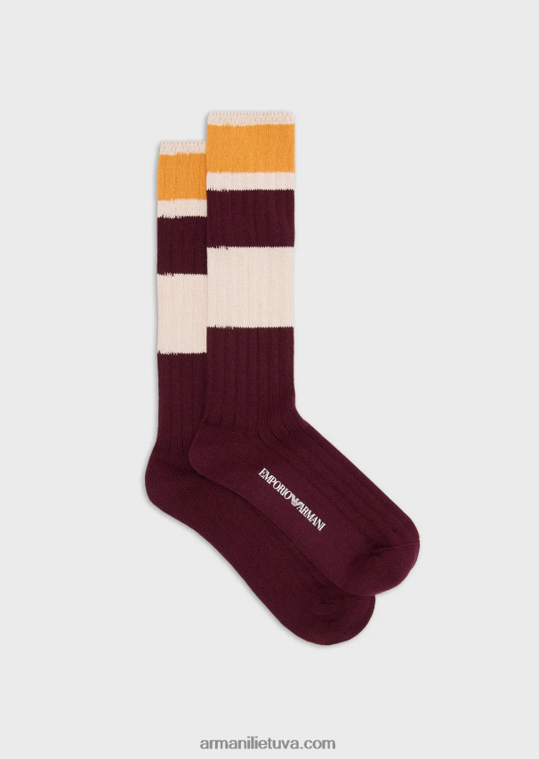 moterys rudas Armani tvarios kolekcijos rumbuotos ekologiškos medvilnės kojinės iki kelių 02482X186