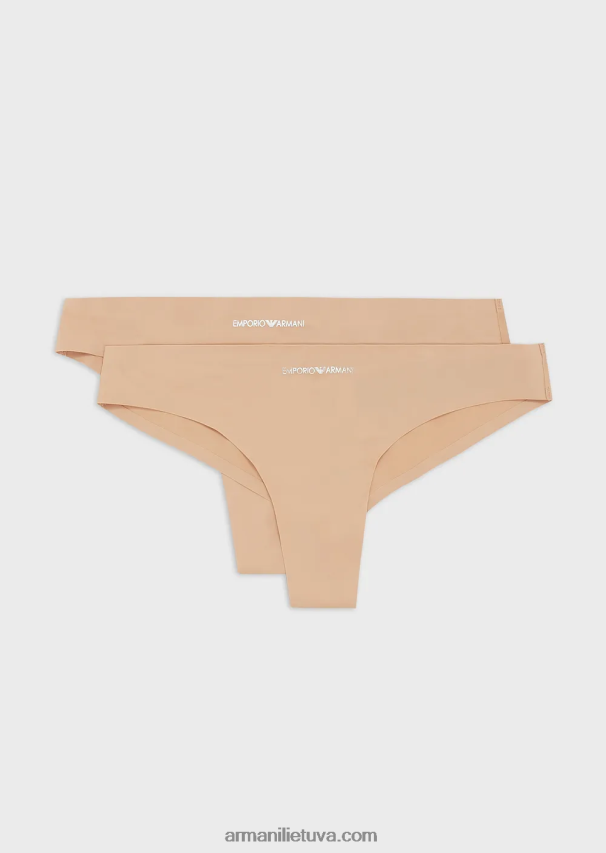 moterys smėlio spalvos Armani dvi pakuotės klijuotų braziliškų mikropluošto kelnaičių 02482X169
