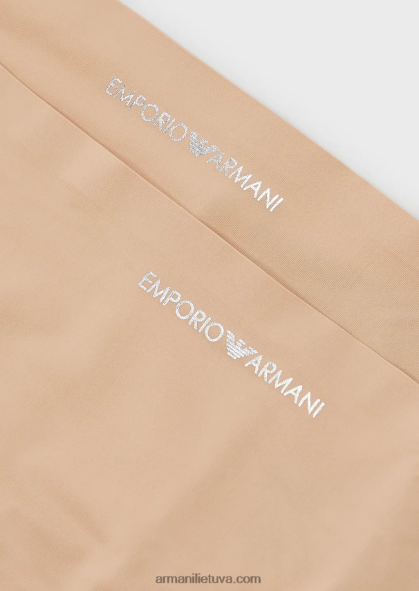 moterys smėlio spalvos Armani dvi pakuotės klijuotų braziliškų mikropluošto kelnaičių 02482X169