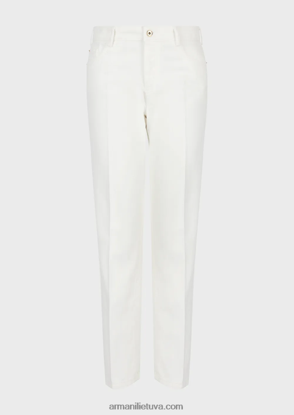 moterys baltas Armani j04 vidutinio juosmens džinsai tiesiomis kojomis iš drabužiais dažyto jaučio audinio 02482X2745