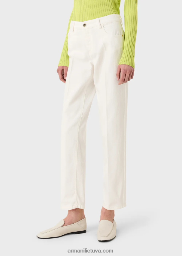 moterys baltas Armani j04 vidutinio juosmens džinsai tiesiomis kojomis iš drabužiais dažyto jaučio audinio 02482X2745