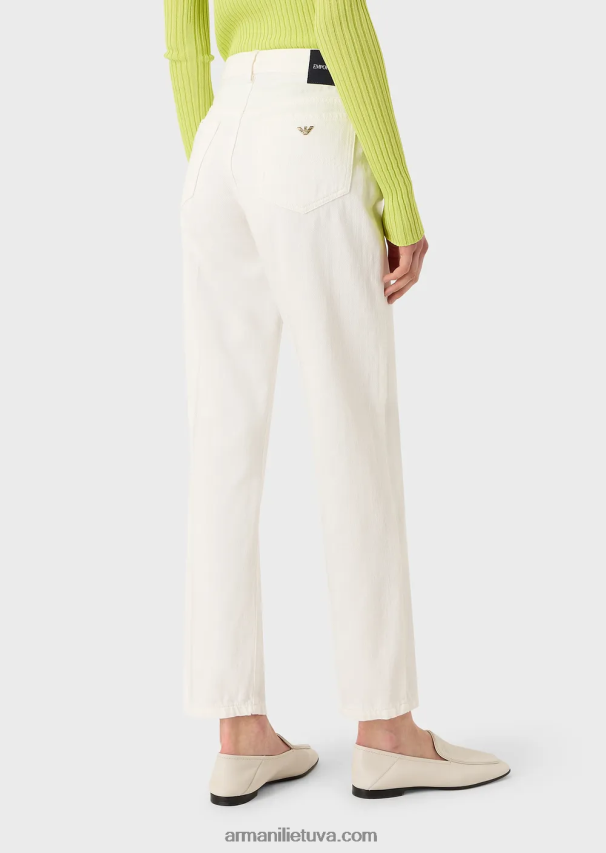 moterys baltas Armani j04 vidutinio juosmens džinsai tiesiomis kojomis iš drabužiais dažyto jaučio audinio 02482X2745