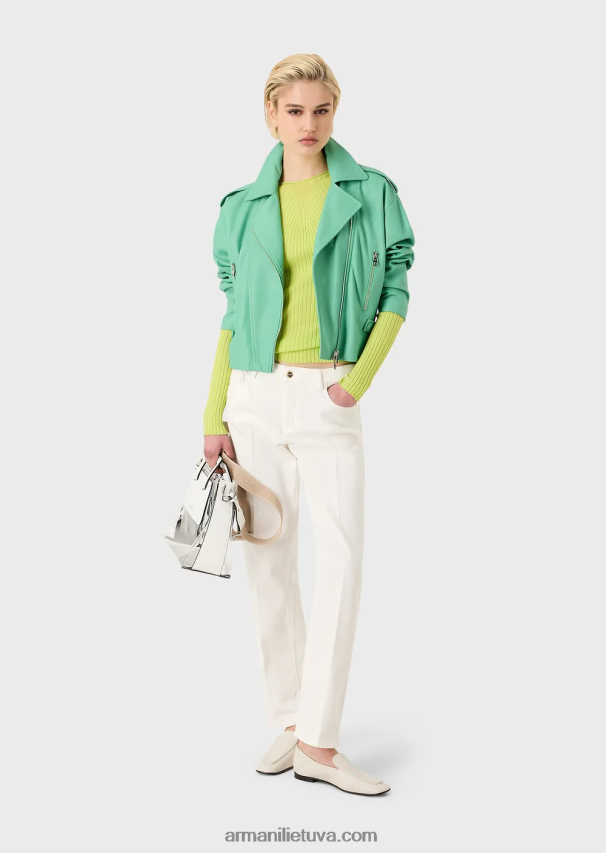 moterys baltas Armani j04 vidutinio juosmens džinsai tiesiomis kojomis iš drabužiais dažyto jaučio audinio 02482X2745