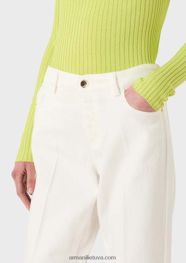 moterys baltas Armani j04 vidutinio juosmens džinsai tiesiomis kojomis iš drabužiais dažyto jaučio audinio 02482X2745