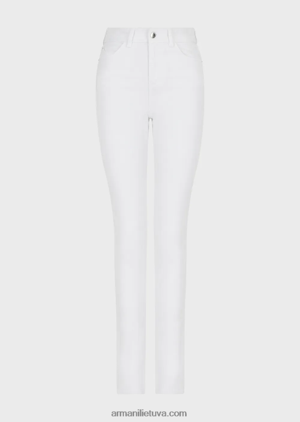 moterys baltas Armani j18 aukštu juosmeniu siauri džinsai iš patogaus džinsinio audinio 02482X2773