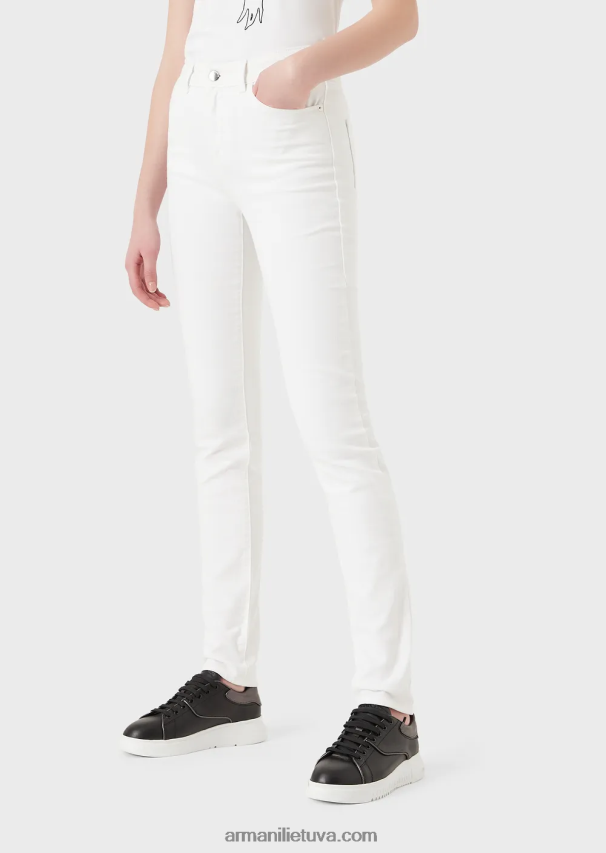 moterys baltas Armani j18 aukštu juosmeniu siauri džinsai iš patogaus džinsinio audinio 02482X2773