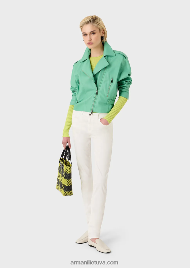 moterys baltas Armani j18 plonos kelnės aukštu liemeniu iš mineraliniu drabužiu nudažyto komfortiško džinso 02482X2757