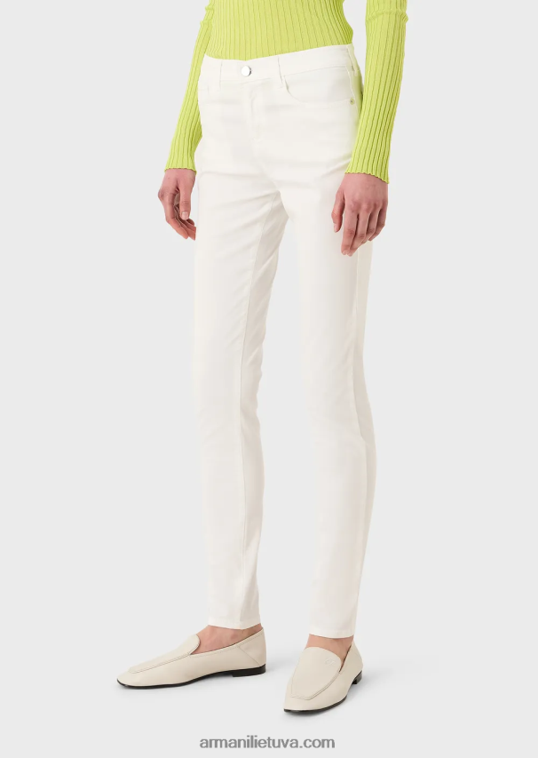 moterys baltas Armani j20 itin siauri džinsai aukštu liemeniu iš mineraliniu drabužiu nudažyto komfortiško džinso 02482X2753
