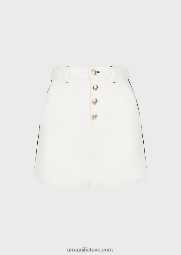 moterys baltas Armani šortai aukštu liemeniu iš bulinio audinio su vamzdeliais 02482X2761