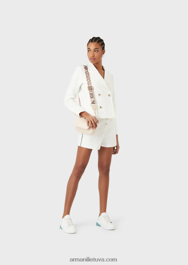 moterys baltas Armani šortai aukštu liemeniu iš bulinio audinio su vamzdeliais 02482X2761