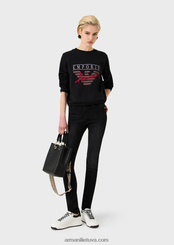 moterys juodas Armani j18 siauri džinsai aukštu juosmeniu iš elastingo tencel džinsinio audinio 02482X2756